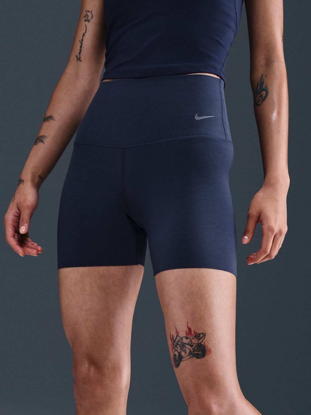 Nike Zenvy Women's High-Waisted Bike Shorts in Navy Blue